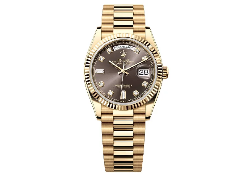 watches for men with thick metal case for ruggedness-Rolex Day-Date 36mm 128238 Yellow Gold President Diamond Dark Gray Dial