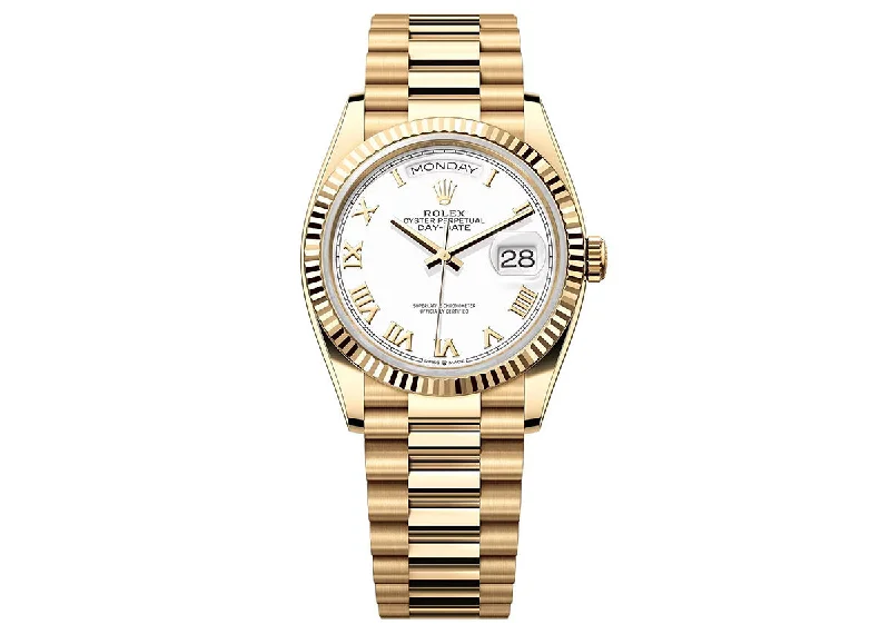 watches with compass for outdoor enthusiasts-Rolex Day-Date 36mm 128238 Yellow Gold President White Roman Dial