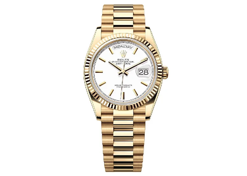 best hybrid smartwatches for active lifestyles-Rolex Day-Date 36mm 128238 Yellow Gold President White Dial