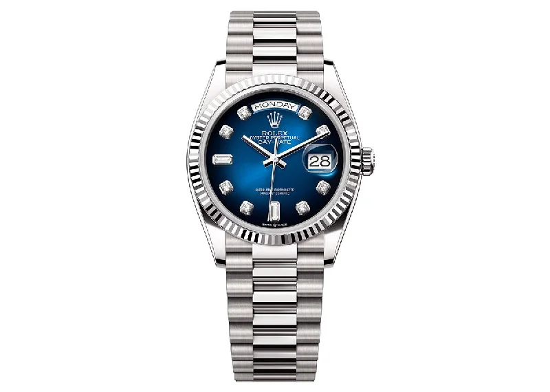 smartwatches for women with call and message notifications-Rolex Day-Date 36mm 128239 White Gold President Diamond Blue Ombre Dial