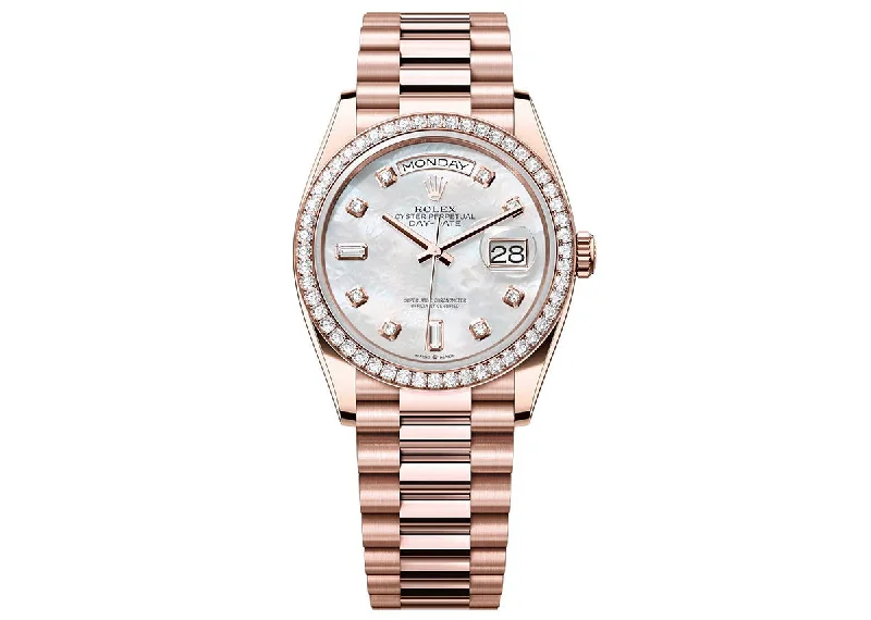 durable fitness watches for running and cycling-Rolex Day-Date 36mm 128345RBR Rose Gold President Mother of Pearl Diamond Dial