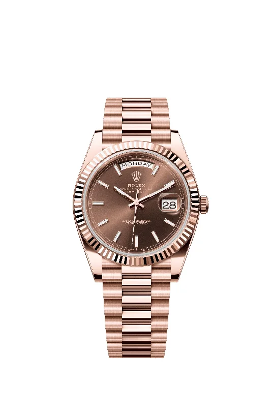 eco-friendly solar watches for active lifestyle-Rolex Day-Date 40 mm 228235 President Fluted Brown Dial