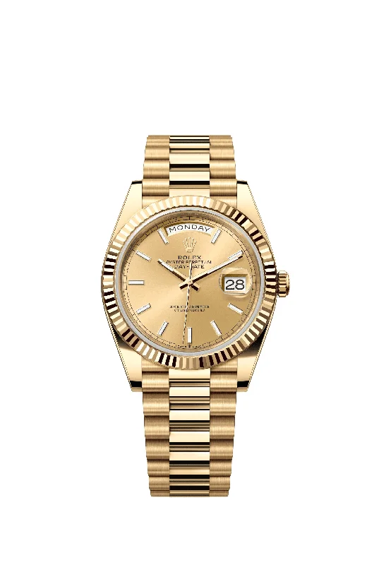 minimalist wristwatches for men with leather bands-Rolex Day-Date 40 mm 228238-003 President Fluted Champagne Dial