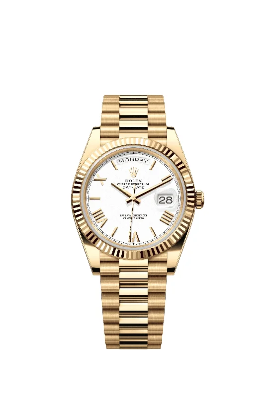 digital watches with dual time zone function-Rolex Day-Date 40 mm 228238 President Fluted White Dial