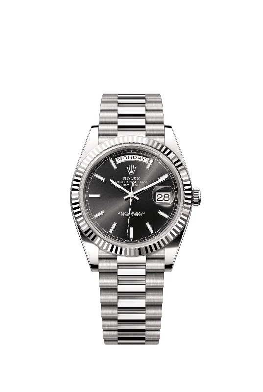 fitness watches for women with calorie counter-Rolex Day-Date 40 mm 228239 President Fluted Black Dial