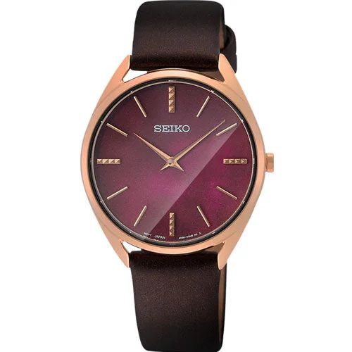 best waterproof sport watches for swimming laps-Seiko Dress Burgundy Dial Women 32mm