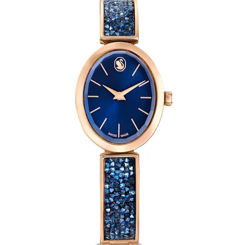 watches with luminous hands for night visibility-Swarovski Crystal Rock Oval Blue Dial Women 26mm