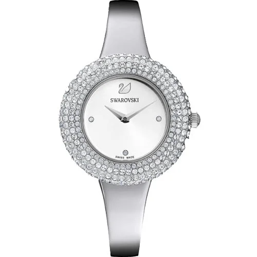 eco-friendly solar watches for active lifestyle-Swarovski Crystal Rose Silver Dial Women 34mm