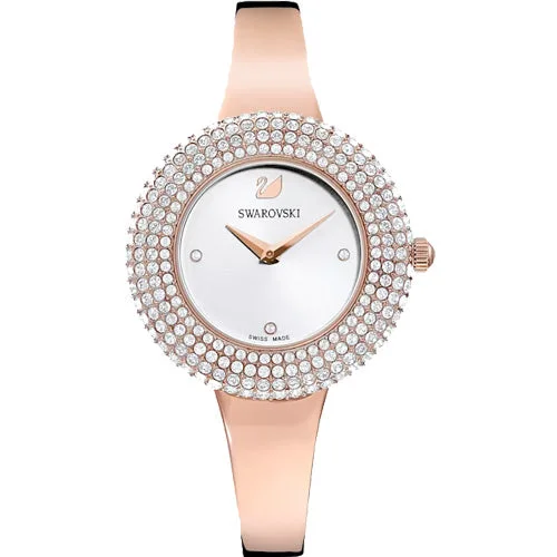 luxury watches with precision quartz movement-Swarovski Crystal Rose Silver Dial Women 34mm