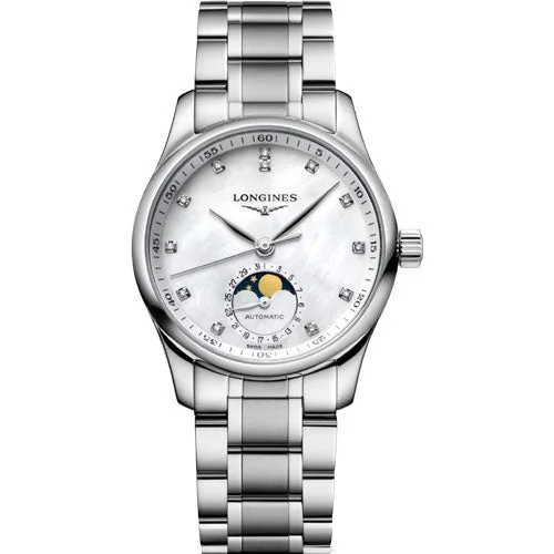 smartwatches with built-in GPS for cycling and running-Longines Master Collection White Mother-Of-Pearl Dial Women 34mm