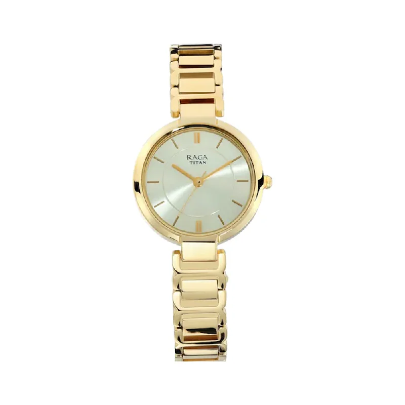 watches for men with silicone strap for comfort and durability-Titan Raga Analog Gold Dial Women's Watch 2608YM01