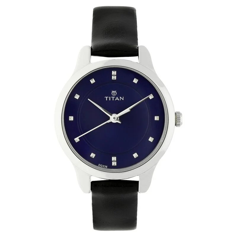 classic leather band watches for everyday use-Titan Women's Chic Minimalist Watch With Blue Dial And Leather Strap