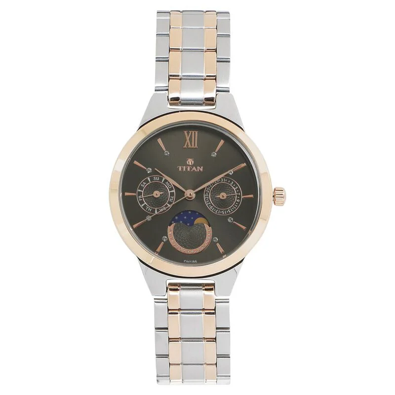 watches for extreme sports with shockproof design-Titan Women's Elegance Moonphase Two-Tone Anthracite Dial Watch