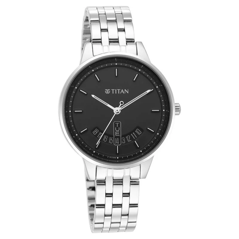 watches for men with durable stainless steel case-Titan Women's Precision Simplicity Watch: Black Gradient Dial With Metal Strap