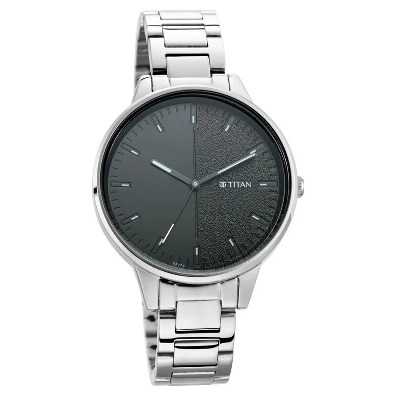 stylish analog watches for business men-Titan Women's Precision Simplicity Watch: Black Gradient Dial With Metal Strap