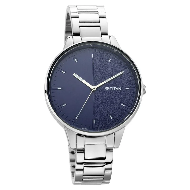 watches for women with large faces for easy reading-Titan Women's Precision Simplicity Watch: Blue Gradient Dial With Metal Strap