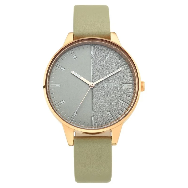 sports watches with built-in cadence tracker-Titan Women's Precision Simplicity Watch: Green Gradient Dial With Leather Strap