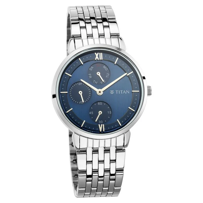 hybrid watches for casual and formal wear-Titan Women's Regal: Roman Numeral Blue Dial & Metal Strap Watch