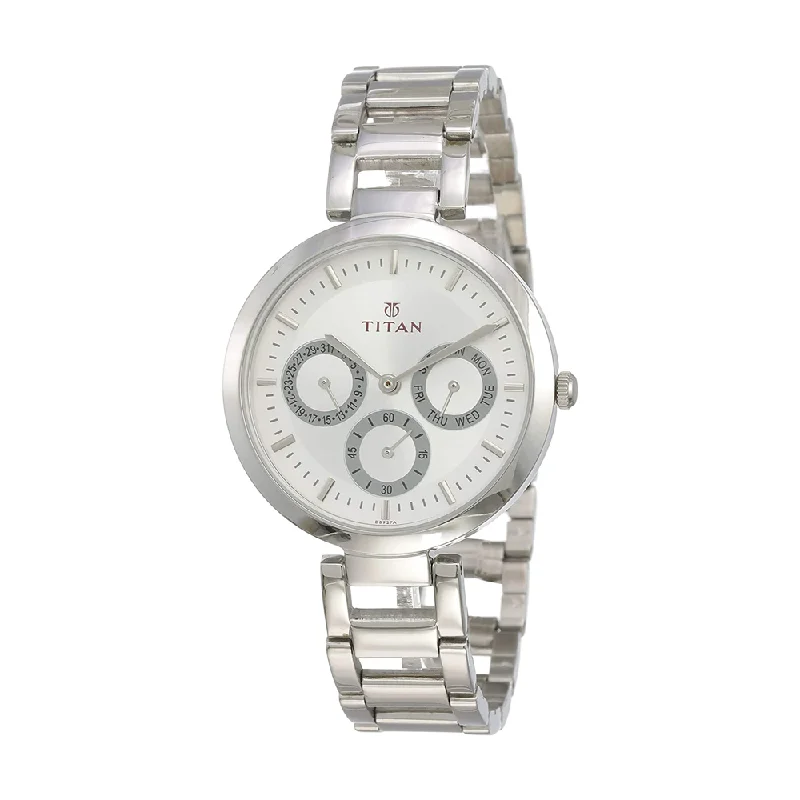 high-tech watches with built-in Bluetooth and fitness apps-Titan Womens Silver Dial Stainless Steel Watch - NK2480SM03