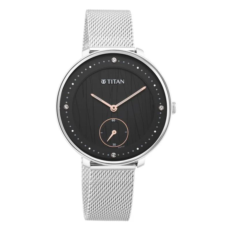 stylish watches for business professionals-Titan Women's Svelte Black Multi-Function Watch With Metal Strap