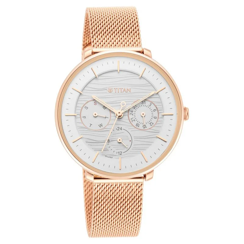 watches with chronograph feature for timing events-Titan Womens's Svelte Silver: Multi-Function Watch Metal Strap