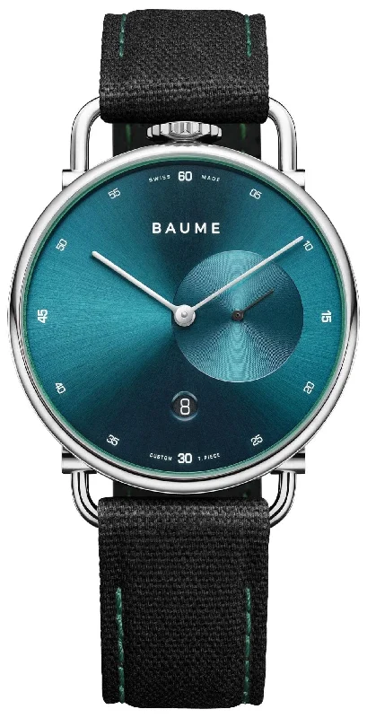 hybrid watches for fitness and tech lovers-Baume & Mercier Baume Stainless Steel Green Dial Black Cotton Strap Date Quartz Mens Watch M0A10684