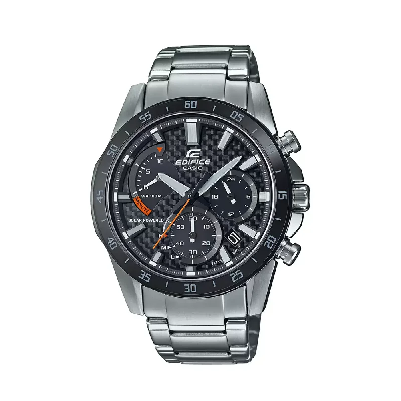 watches for outdoor adventures with barometer-Casio Mens 40-49 Mm Edifice Black Dial Metal Analogue Watch - EX533