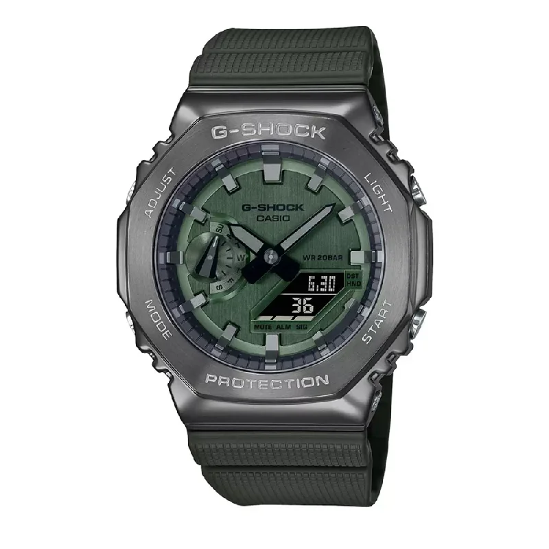 waterproof fitness watches with heart rate tracking-Casio Mens 40-49 Mm G-Shock Green Dial Resin Analogue-Digital Watch - G1160