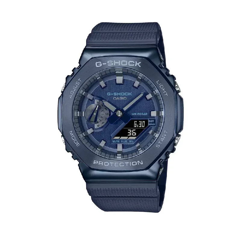 watches for men with thick metal case for ruggedness-Casio Mens 40-49 Mm G-Shock Blue Dial Resin Analogue-Digital Watch - G1162