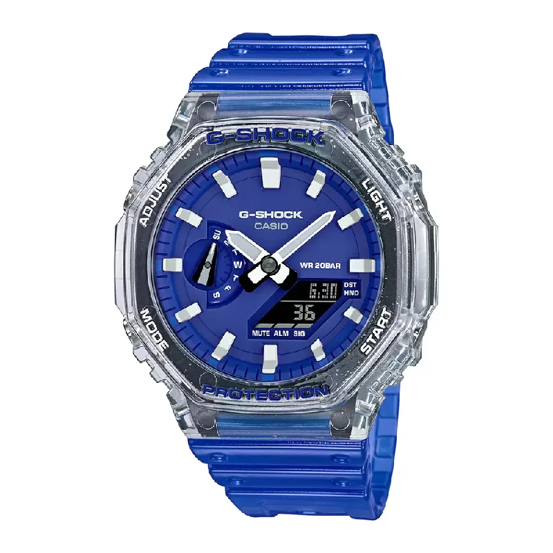 luxury watches with gold plating and unique design-Casio Mens 40-49 Mm G-Shock Blue Dial Resin Analogue-Digital Watch - G1116