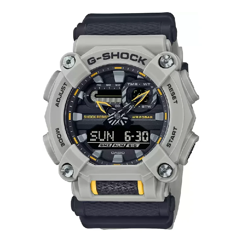 solar-powered watches with high-efficiency panels-Casio Mens 40-49 Mm G-Shock White Dial Resin Analogue-Digital Watch - G1119