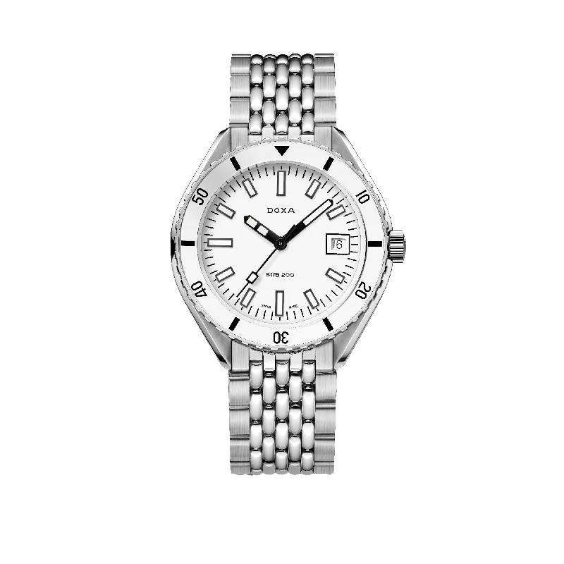 best fitness watches for women with advanced tracking features-DOXA SUB 200 Whitepearl, stainlesss steel bracelet