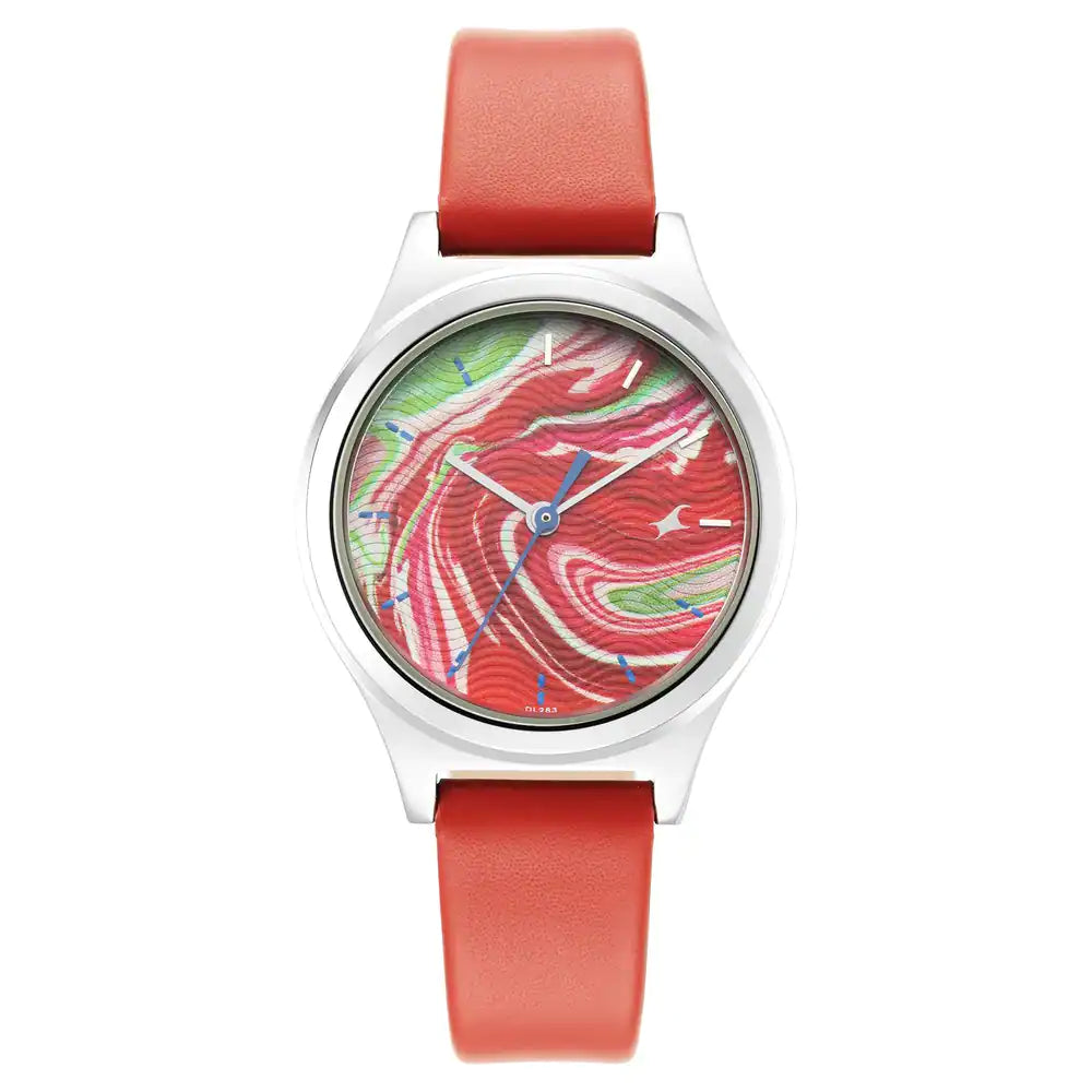 watches for men with interchangeable bezels for versatility-Stunners 2.0 Multicolour Dial Analog Red Leather