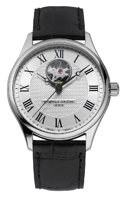 stylish sports watches with silicone straps for comfort-Frederique Constant Classics Heart Beat Automatic Stainless Steel Silver Dial Black Leather Strap Mens Watch FC-310MC5B6