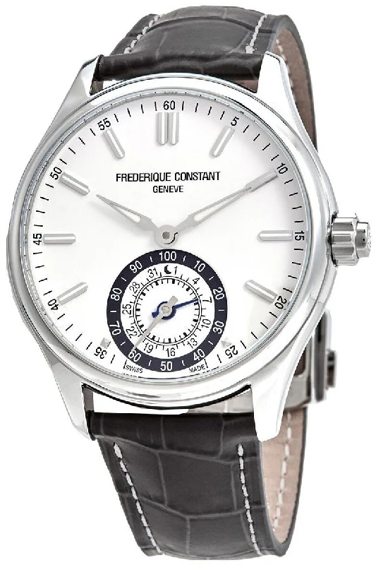 hybrid watches for Android and iPhone users-Frederique Constant Horological Smartwatch Stainless Steel White Dial Gray Leather Strap Date Alarm Quartz Mens Smart Watch FC-285WB5B6