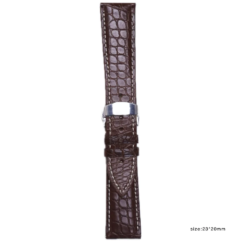 customizable watches for special events and gifting-Handmade authentic crocodile brown leather band size 23*20