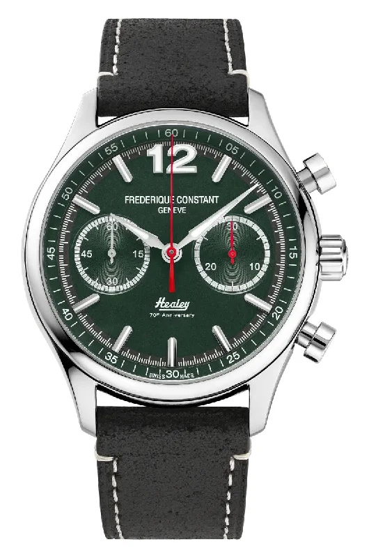 affordable luxury watches for men with premium features-Limited Edition Frederique Constant Classics Vintage Rally Healey Automatic Chronograph Stainless Steel Green Dial Black Leather Strap Mens Watch FC-397HDGR5B6