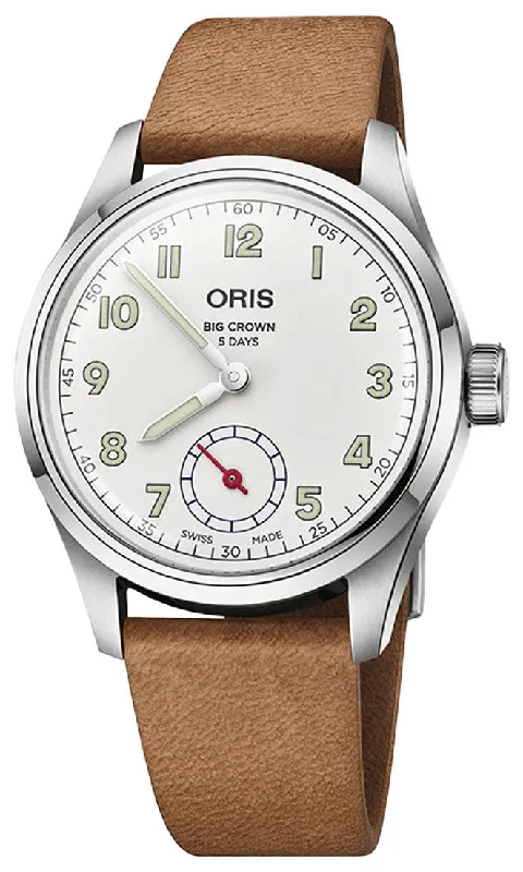 durable watches for construction workers with tough materials-Limited Edition Oris Big Crown Wings Of Hope Automatic Stainless Steel White Dial Beige Leather Strap Mens Watch 401 7781 4081-Set