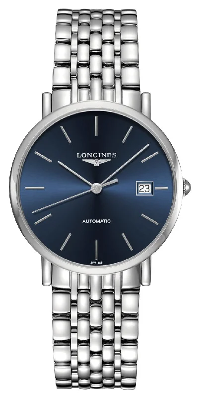 smartwatch for women with advanced health monitoring-Longines Elegant Automatic Stainless Steel Blue Dial Date Mens Watch L4.810.4.92.6