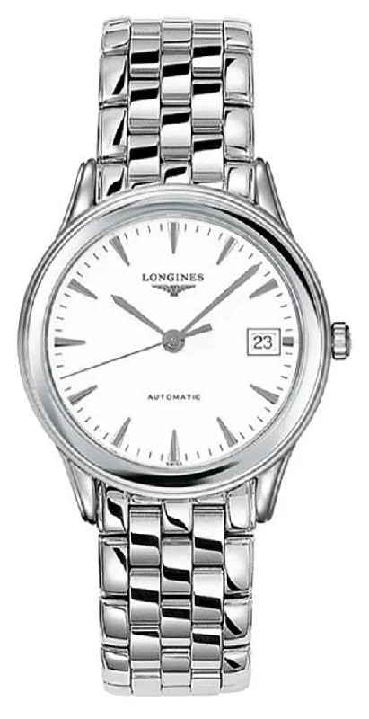 watches for women with crystal accents for elegance-Longines Flagship Automatic Stainless Steel White Dial Date Mens Watch L4.774.4.12.6