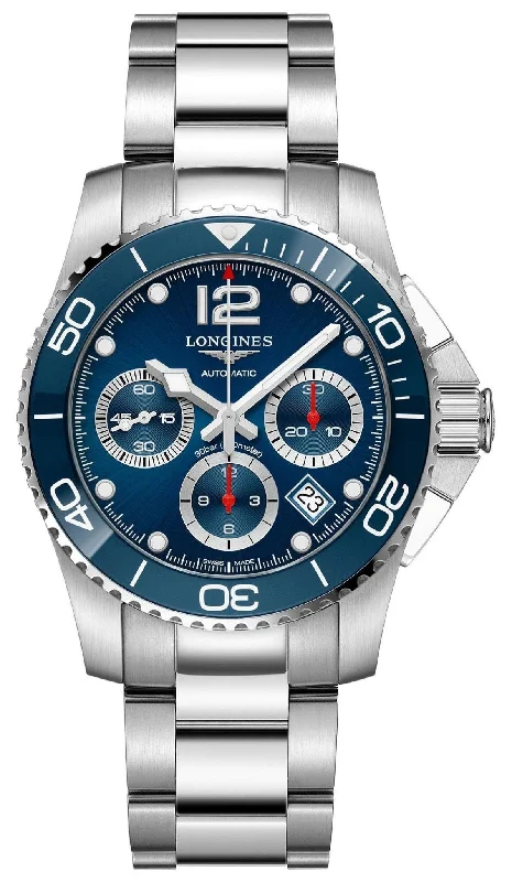 hybrid watches for casual and formal wear-Longines HydroConquest Automatic Chronograph Stainless Steel Blue Dial Date Divers Mens Watch L3.783.4.96.6