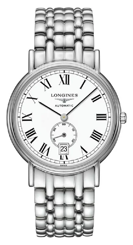 sports watches with built-in cadence tracker-Longines Presence Automatic Stainless Steel White Dial Date Mens Watch L4.904.4.11.6