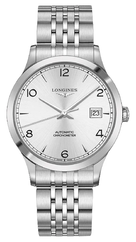 watches with digital display for easy time reading-Longines Record Automatic COSC Stainless Steel Silver Dial Date Mens Watch L2.821.4.76.6