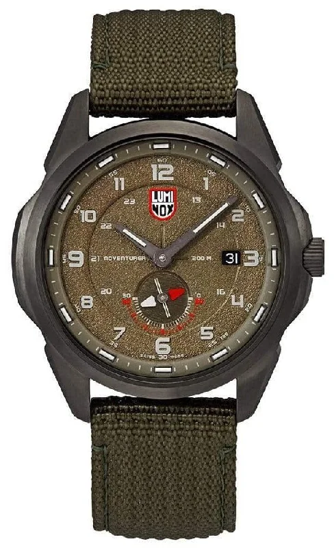 watches with luminous hands for night visibility-Luminox Atacama Adventurer Field Green Dial Green Textile Strap Date Divers Quartz Mens Watch XL.1767