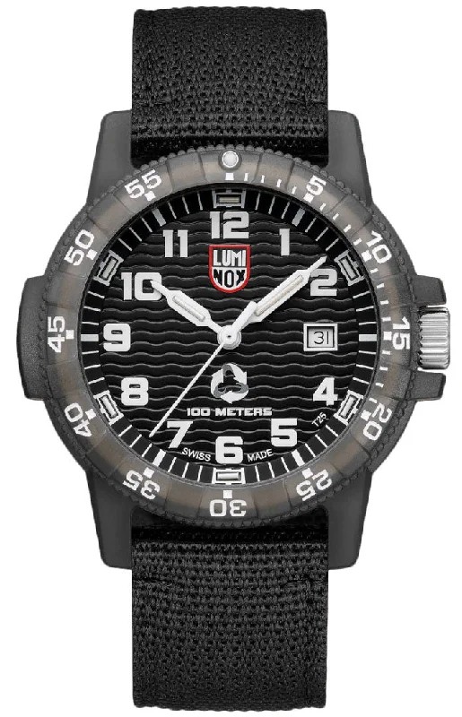 classic timepieces for men with Swiss movement-Luminox Leatherback SEA Turtle Giant ECO #tide Black rPET Strap Date Quartz Mens Watch XS.0321.ECO