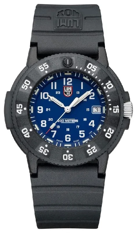 watches with compass for outdoor enthusiasts-Luminox Original Navy SEAL CARBONOX Blue Dial Black Rubber Strap Date Divers Quartz Mens Watch XS.3003.EVO