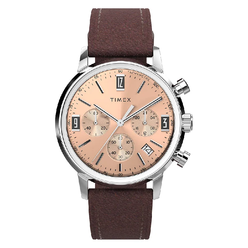 smartwatch with built-in music player for convenience-Marlin Chronograph 40mm Leather Band