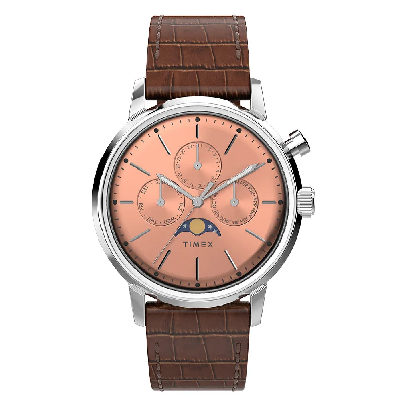 women’s watches with adjustable stainless steel bands-Marlin Moon Phase Multifunction 40mm Leather Band