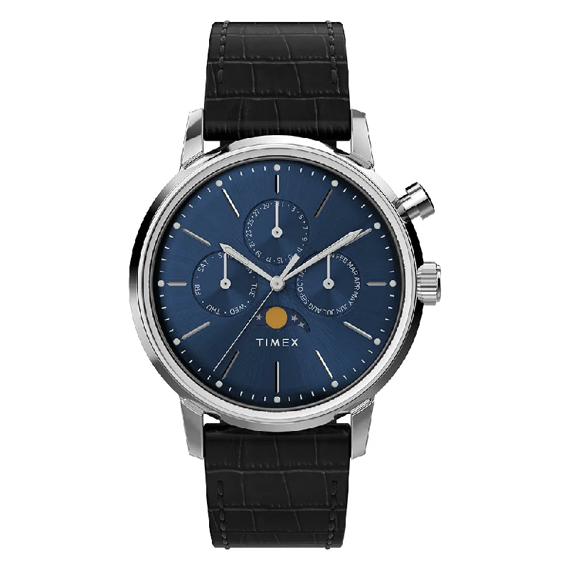 smartwatches for fitness with sleep tracking-Marlin Moon Phase Multifunction 40mm Leather Band