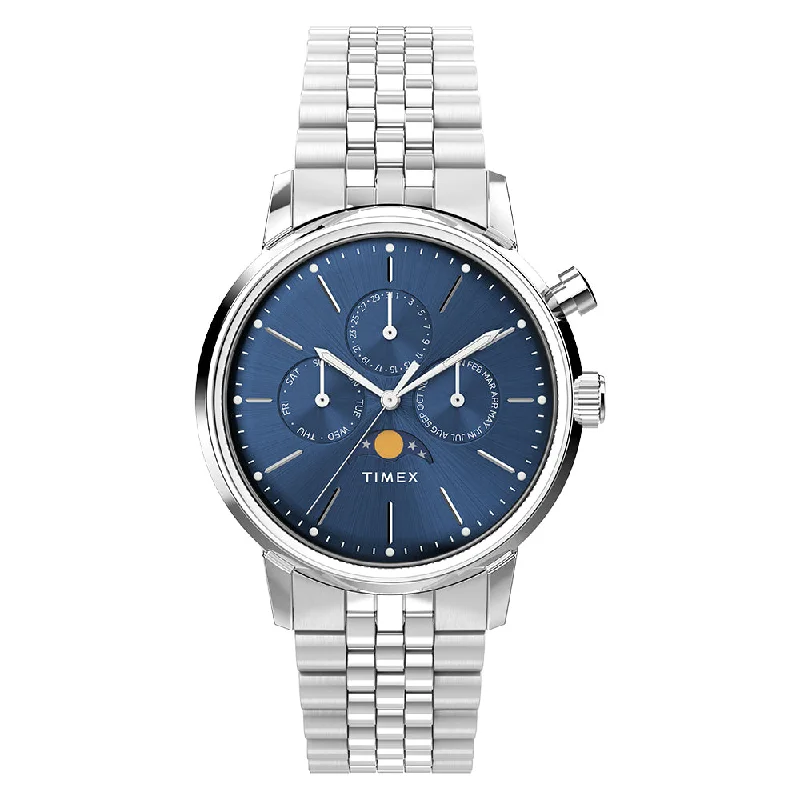 watches for men with rubber strap for comfort-Marlin Moon Phase Multifunction 40mm Stainless Steel Band